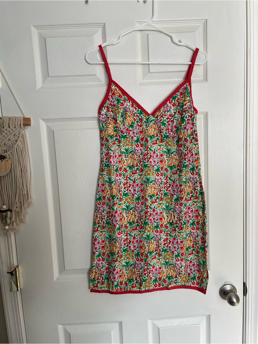 100% Cotton Roxy Quiksilver Floral Slip Dress with Red Trim